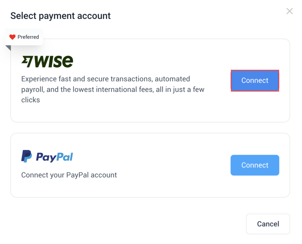 select payment account